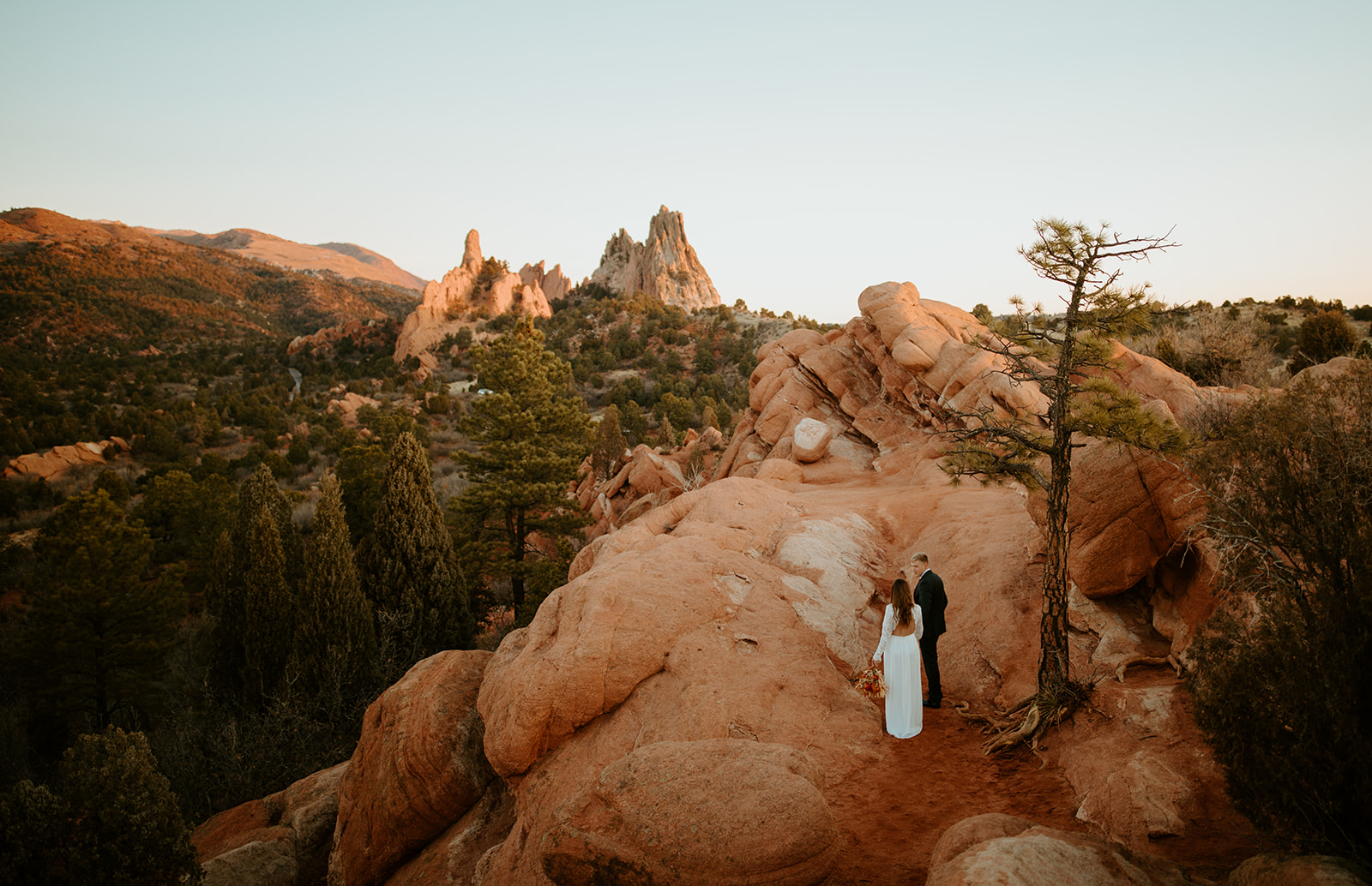 A couple on their elopement day in Colorado at Garden of the Gods in Colorado Springs.